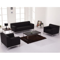 Flash Furniture Hercules Definity Series Contemporary Black Leather Love Seat with Stainless Steel Frame ZB-DEFINITY-8009-LS-BK-GG